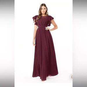 AZAZIE DAPHNE Bridesmaid Dress | A-Line Ruffled Chiffon Long Dress Cabernet